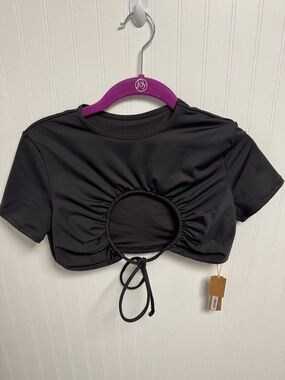 SKIMS Recycled Swim Ruched Onyx Cutout Crop Swim T-Shirt Size Small NWT